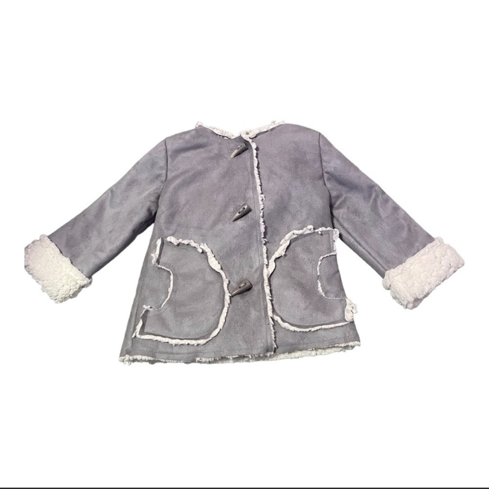 𝅺DKNY Grey Faux Shearling Hooded Coat 12m